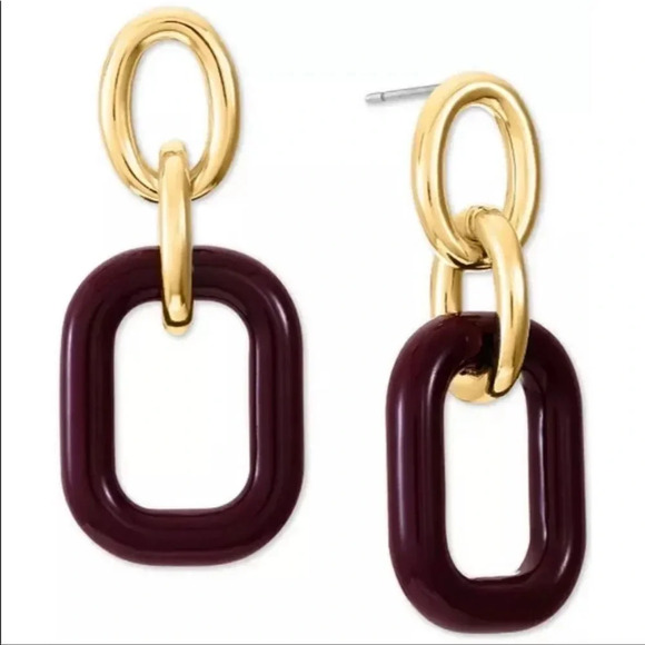 Burgundy Gold Link Earrings - Picture 1 of 3